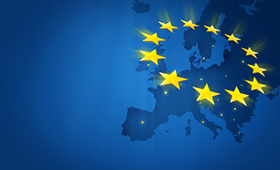 Konturen der europischen Lnder und EU-Flagge