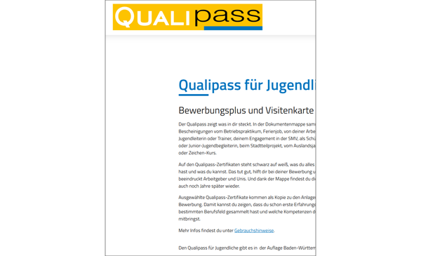 Screenshot der Website Qualipass (Ausschnitt) Screenshot der Website Qualipass (Ausschnitt)