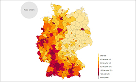 Karte der Bundesrepublik Deutschland mit farbigen Markierungen Karte der Bundesrepublik Deutschland mit farbigen Markierungen