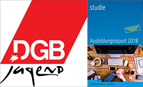 Logo der DGB-Jugend und Titelseite des Ausbildungsreports