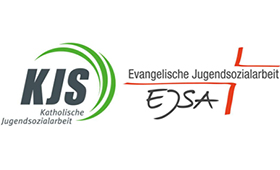 Logos von Bundesarbeitsgemeinschaft Evangelische Jugendsozialarbeit und Bundesarbeitsgemeinschaft Katholische Jugendsozialarbeit