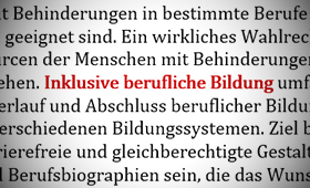 Textauszug mit rot hervorgehobener Passage "Inklusive berufliche Bildung"