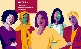 Grafische Darstellung junger Frauen mit Migrationserfahrung