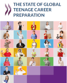 Deckblatt des OECD-Berichts "The state of global teenage career preparation". Das Bild zeigt Jugendliche, die verschiede Berufe reprsentieren.