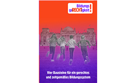 Titelseite des Policy Papers: Vier Jugendliche, mit dem Rcken zum Betrachter, laufen auf das Reichstagsgebude in Berlin zu