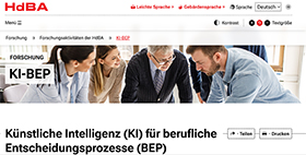 Screenshot der Website von KI-BEP
